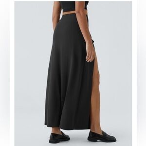 NWT Halara Elegant Black Maxi Skirt high side slit with shorts and buckle detail